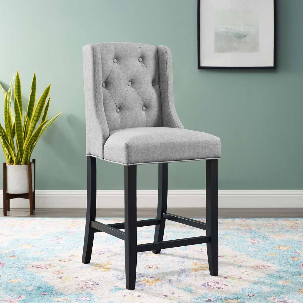 MODWAY Baronet 26.5 Light Gray Tufted Button Upholstered Fabric Counter Stool EEI-3739-LGR