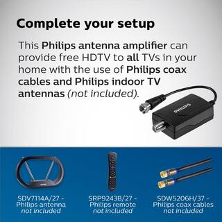 Philips Universal Indoor HDTV Antenna Amplifier VHF UHF 1080P 4K Digital Signal Booster SDV9120N27