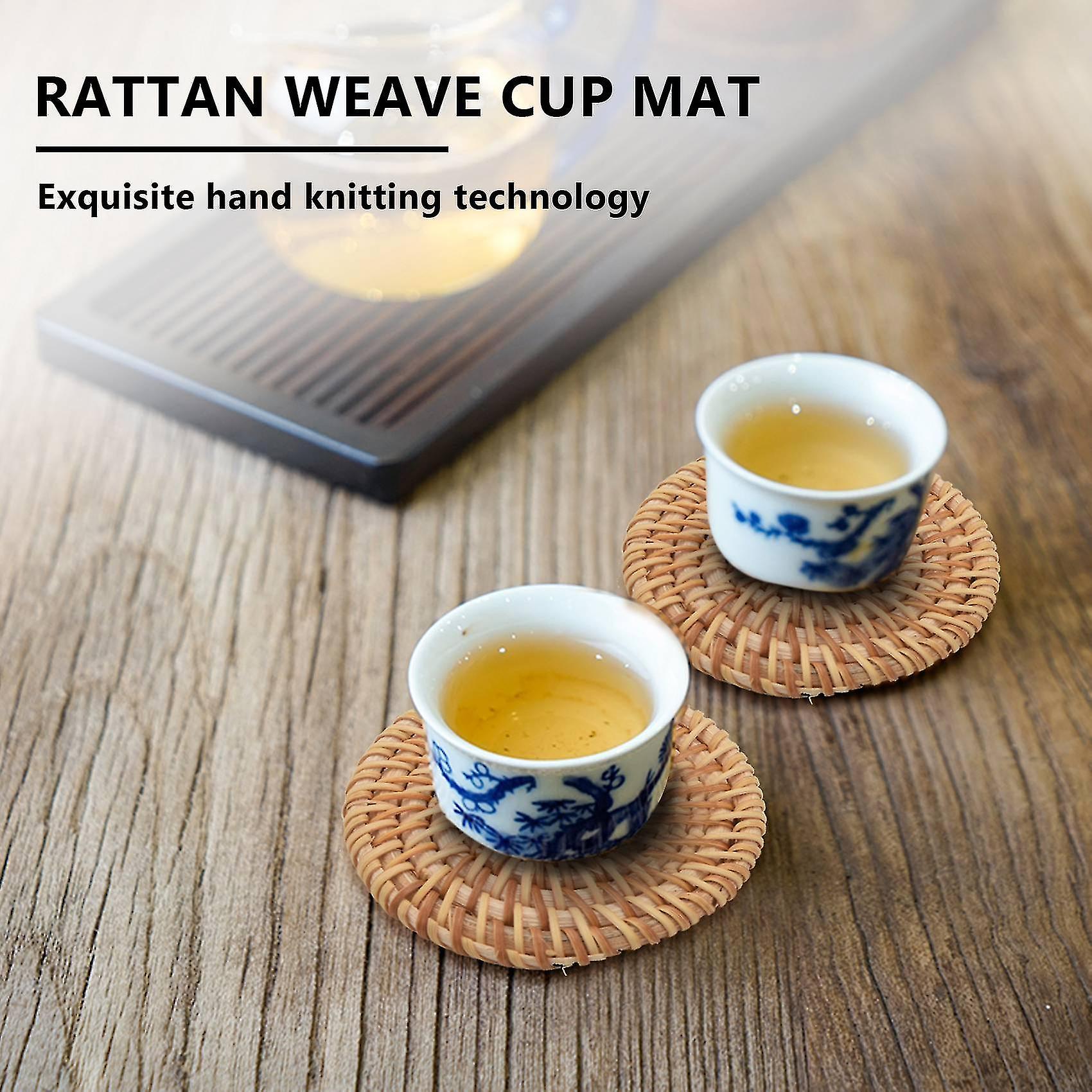 6pcs/ Drink Coasters Set For Kungfu Tea Accessories Round Tableware Placemat Dish Mat Rattan Weave