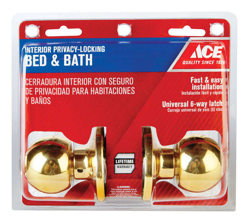 Ace Ball Polished Brass Privacy Lockset 1-3/4 in.