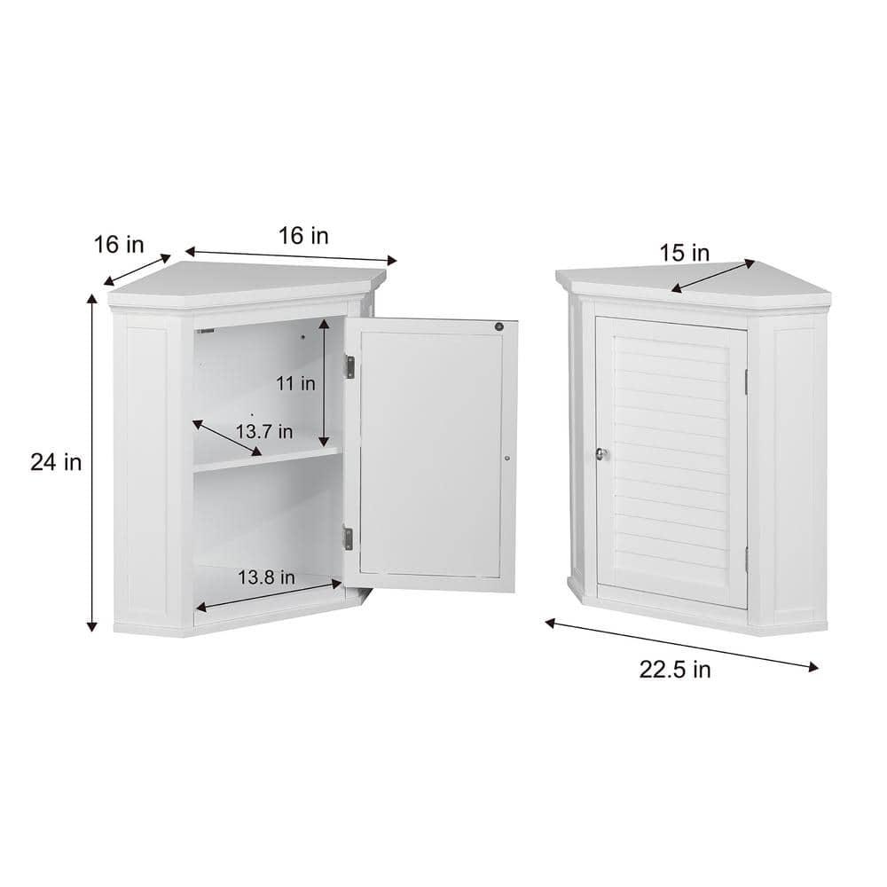 Teamson Home Simon 2212 in W x 24 in H x 15 in D Corner Bathroom Storage Wall Cabinet with Shutter Door in White