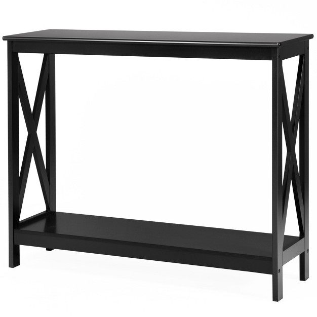 Tangkula Industrial 2 tier Console Table X design Bookshelf Narrow Accent Table