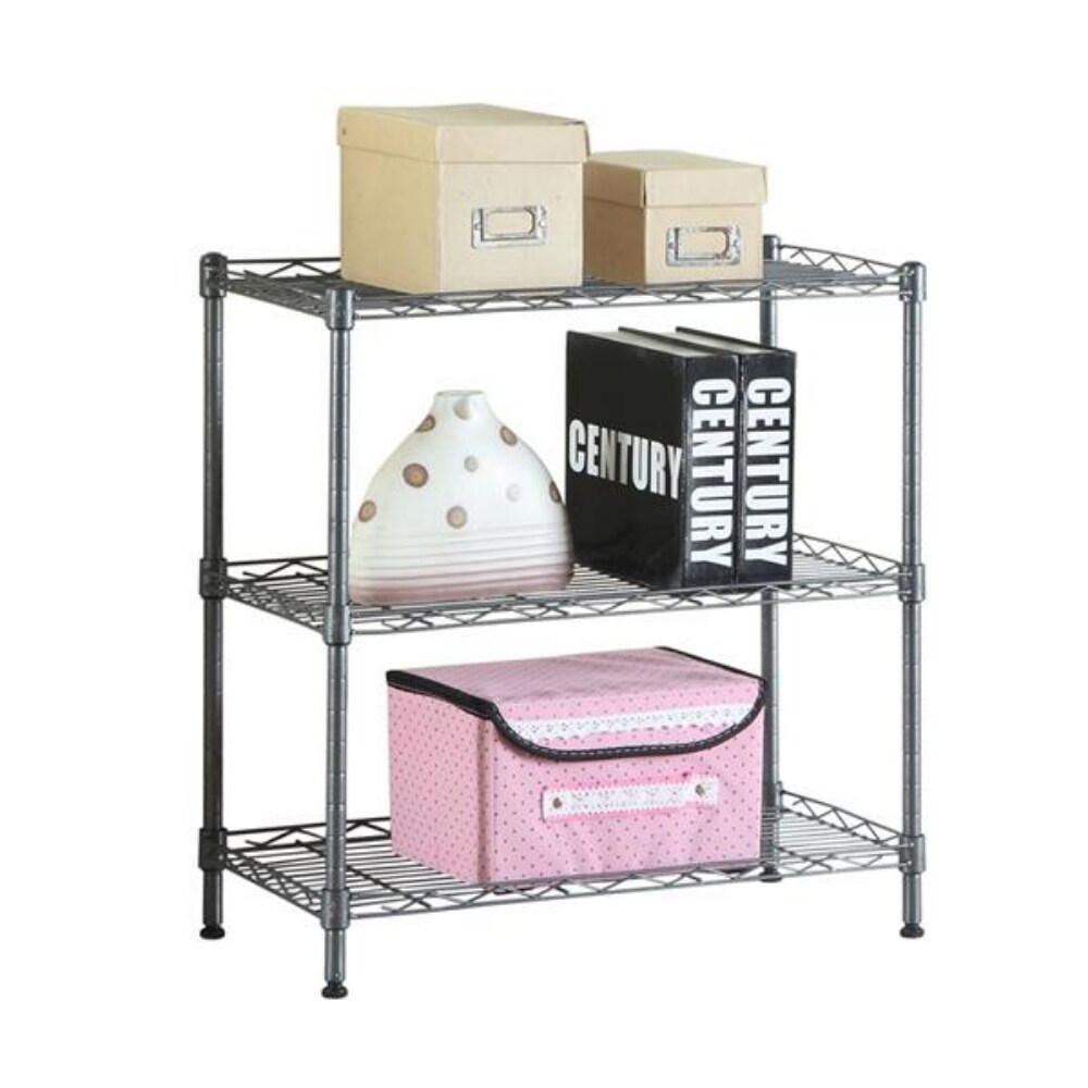 3 Layers Carbon Steel   PP Storage Rack Black   23.22 x 13.39 x 31.5 in