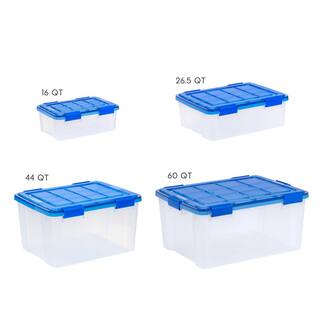 IRIS 26.5 qt. Clear Plastic Storage Boxes in Blue Lid 500195