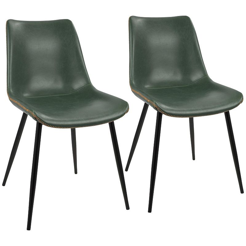 Set of 2 Green Leather and Black Metal Durango Dining Chair  32.25”