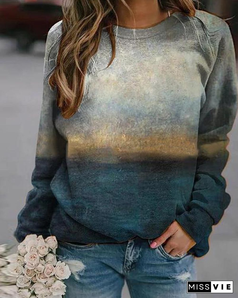 Women Printed Long Sleeve Casual Sweatshirts