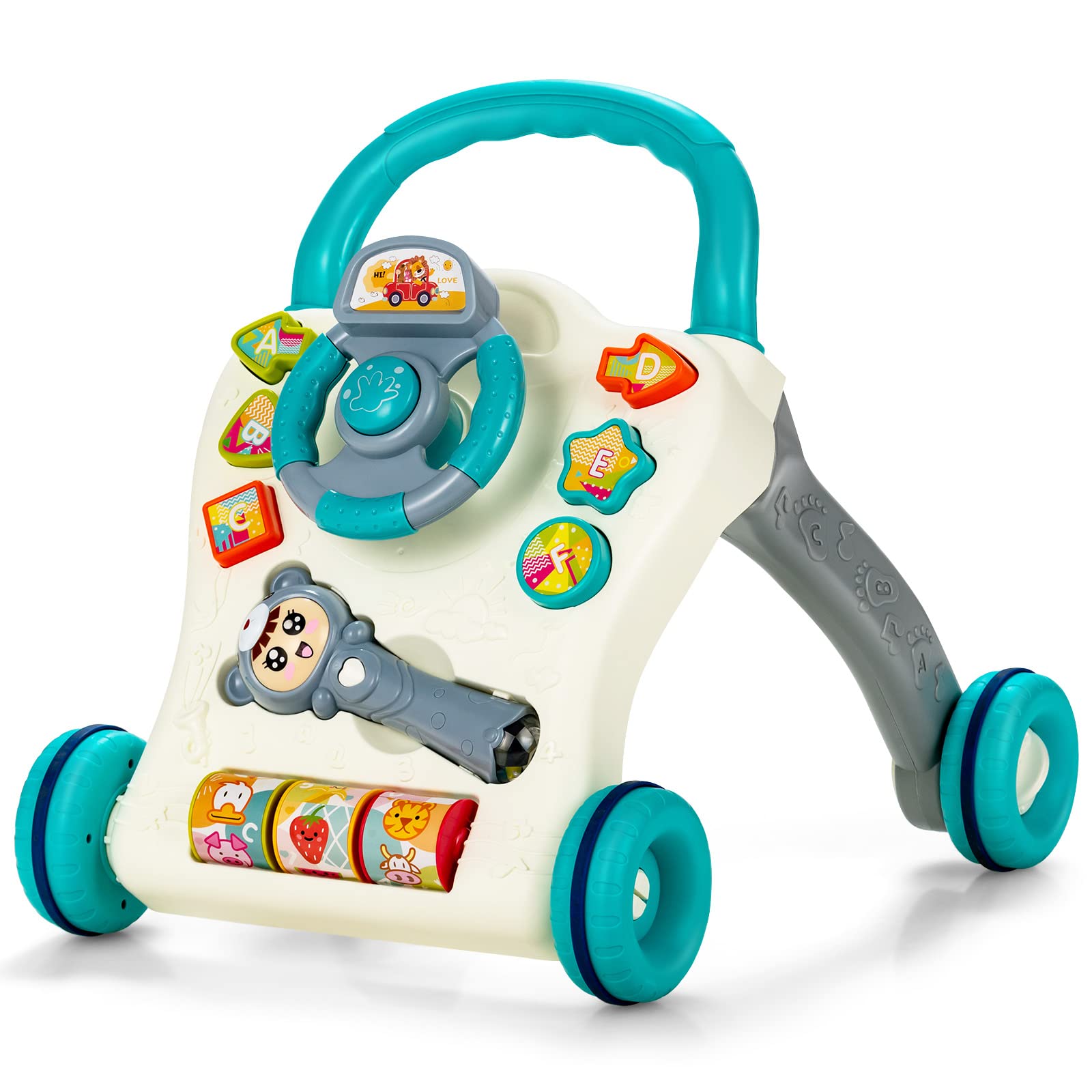 Sit to Stand Learning Walker, Baby Push Walker with Projector & Play Panel