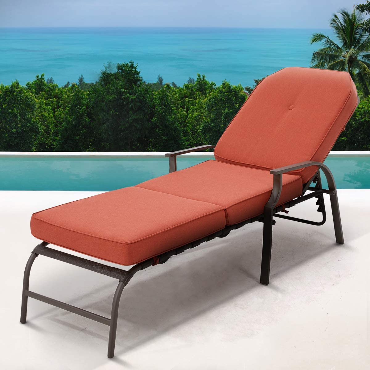 YODOLLA Adjustable Patio Lounge Chair with Thick Cushion Outdoor Chaise Lounge Recliner, Red