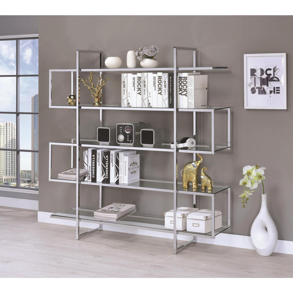 Contemporary Bookcase  Geometric Design With Chrome Frame  ampClear Glass Shelves   Contemporary   Bookcases   by Decorn  Houzz