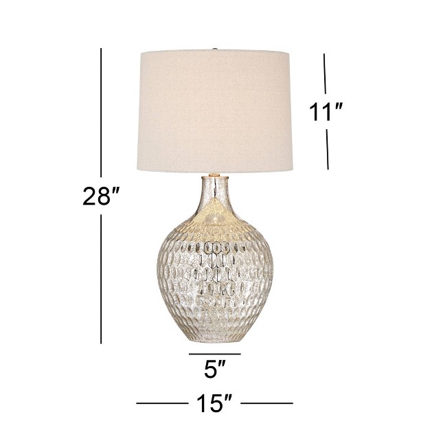 Tall Textured Mercury Glass Off White Tapered Drum Shade For Bedroom Living Room Bedside Nightstand Office