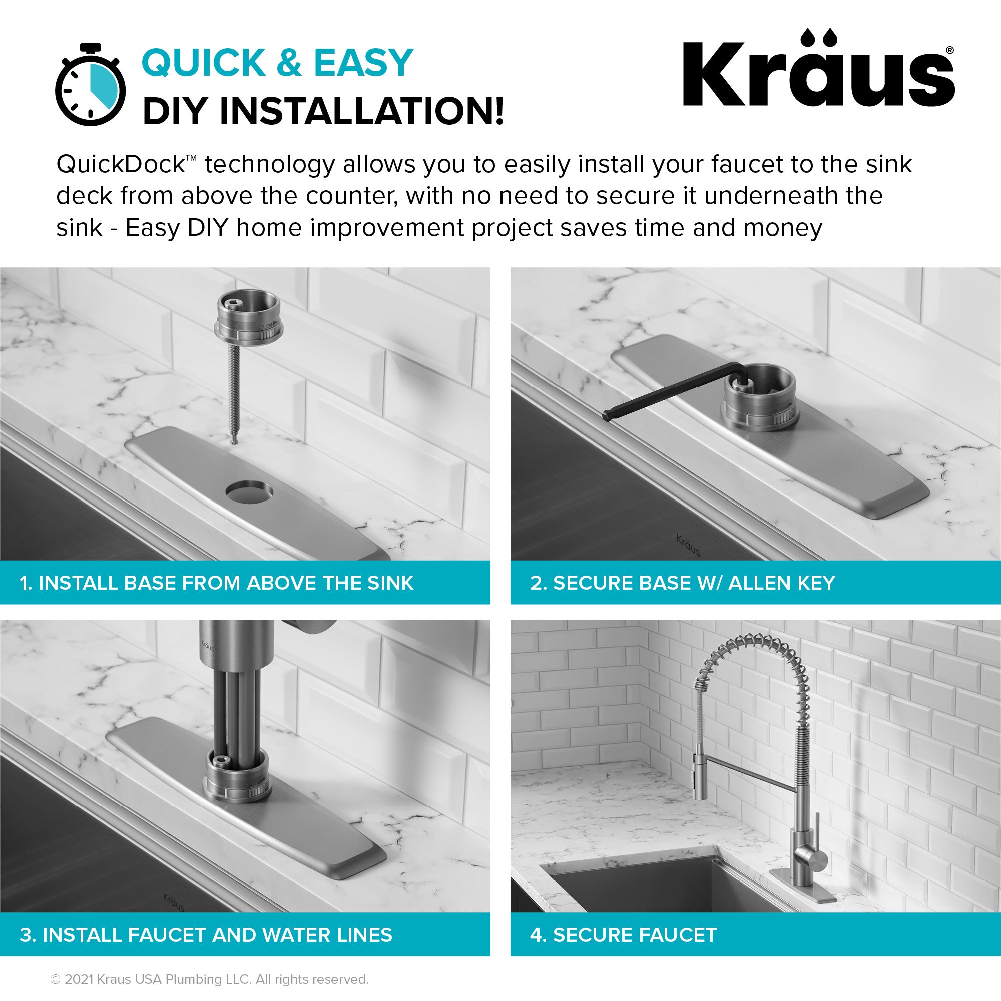 Kraus Oletto Commercial Style Pull-Down Single Handle Kitchen Faucet with QuickDock Top Mount Installation Assembly in Matte Black