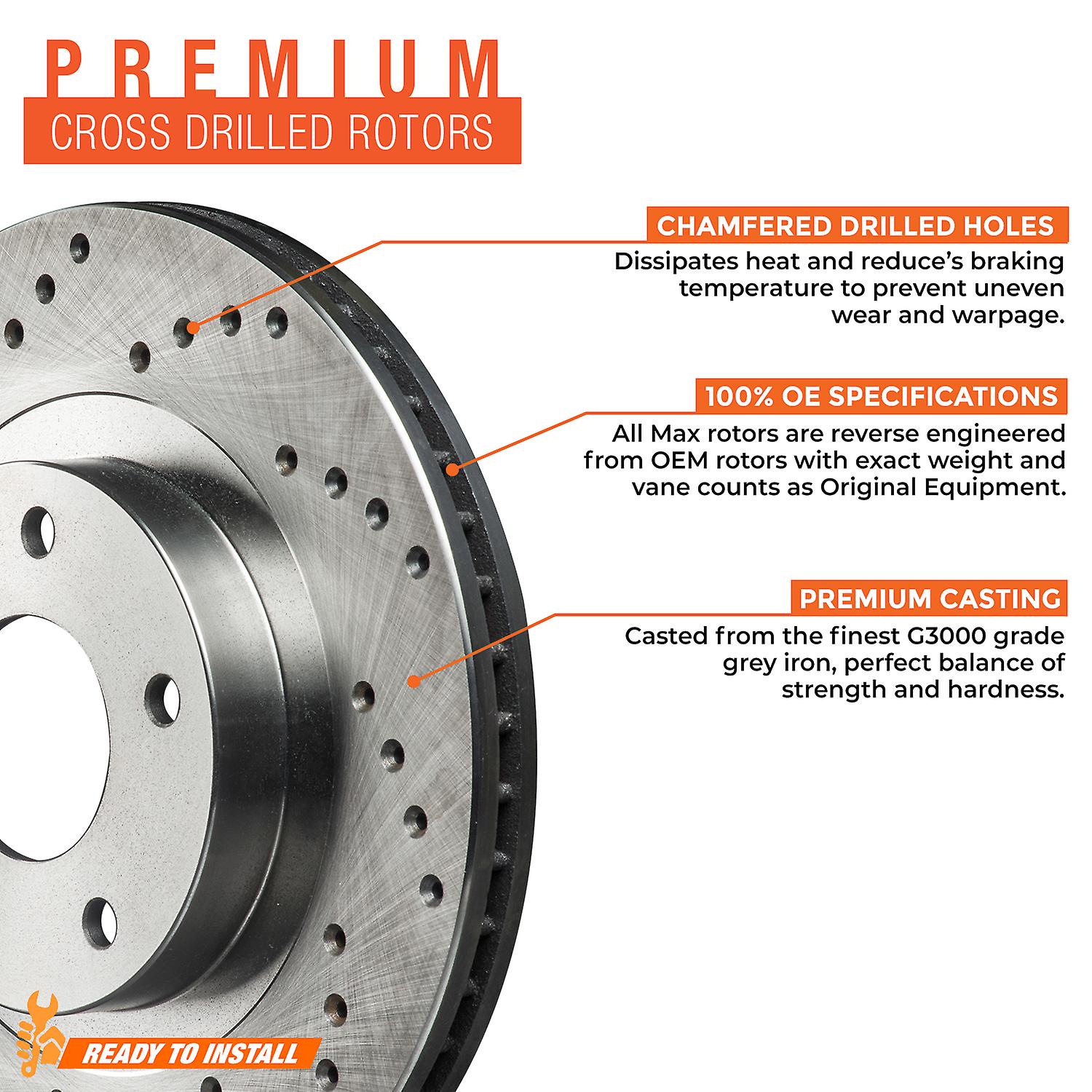 Max Brakes Cross Drilled Rotors  Front Performance Brake Rotors SY061021 [Fits:2005 - 2012 Ford Escape