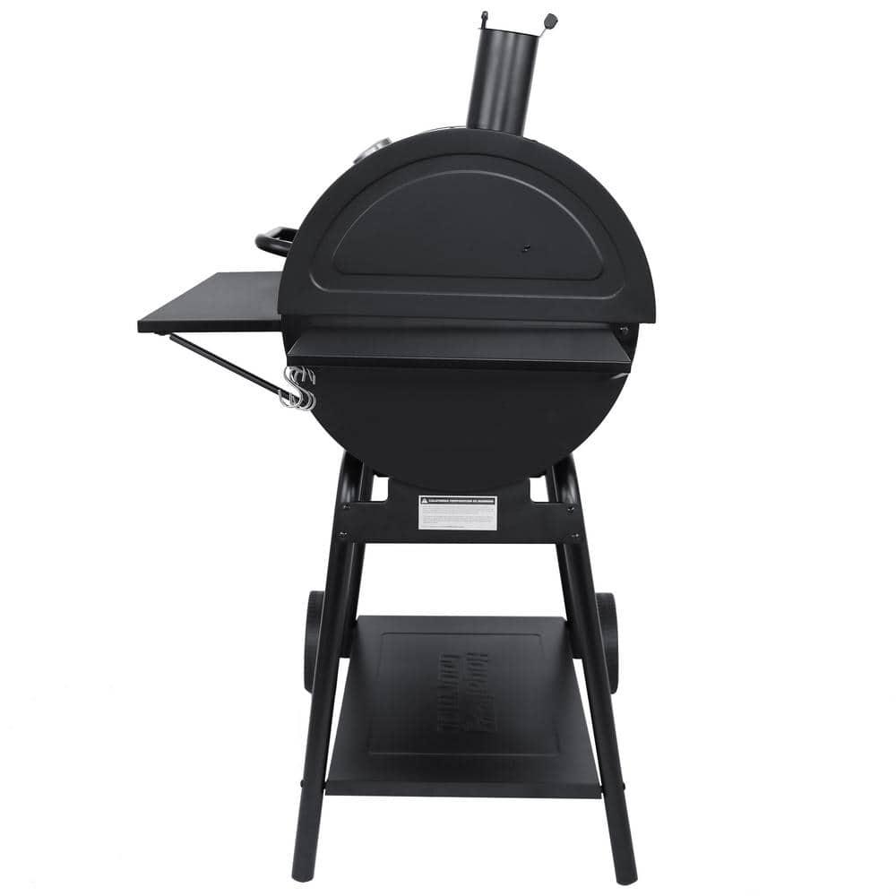 Royal Gourmet Charcoal Barrel Grill with Offset Smoker in Black