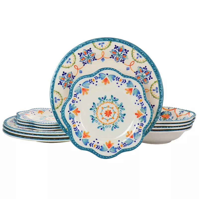 Gibson Everyday 12 Piece Tamara Melamine Dinnerware Set in White and Floral