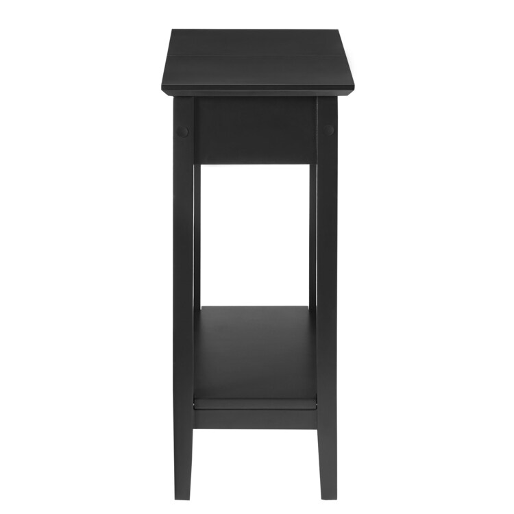 Roxy Narrow Wooden Flip Top End Table with Storage  Nesting Side Table with Storage Shelf for Small Spaces