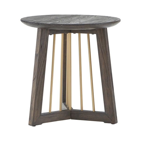 Barica Antique Gold Finished Metal and Reclaimed Wood Round End Table by iNSPIRE Q Bold