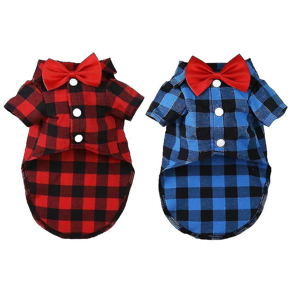 2 Pack Plaid Puppy Shirt - Cute Boy Dog Clothes And Bow Tie Combo Dog Outfit For Dogs Cats Birthday Party