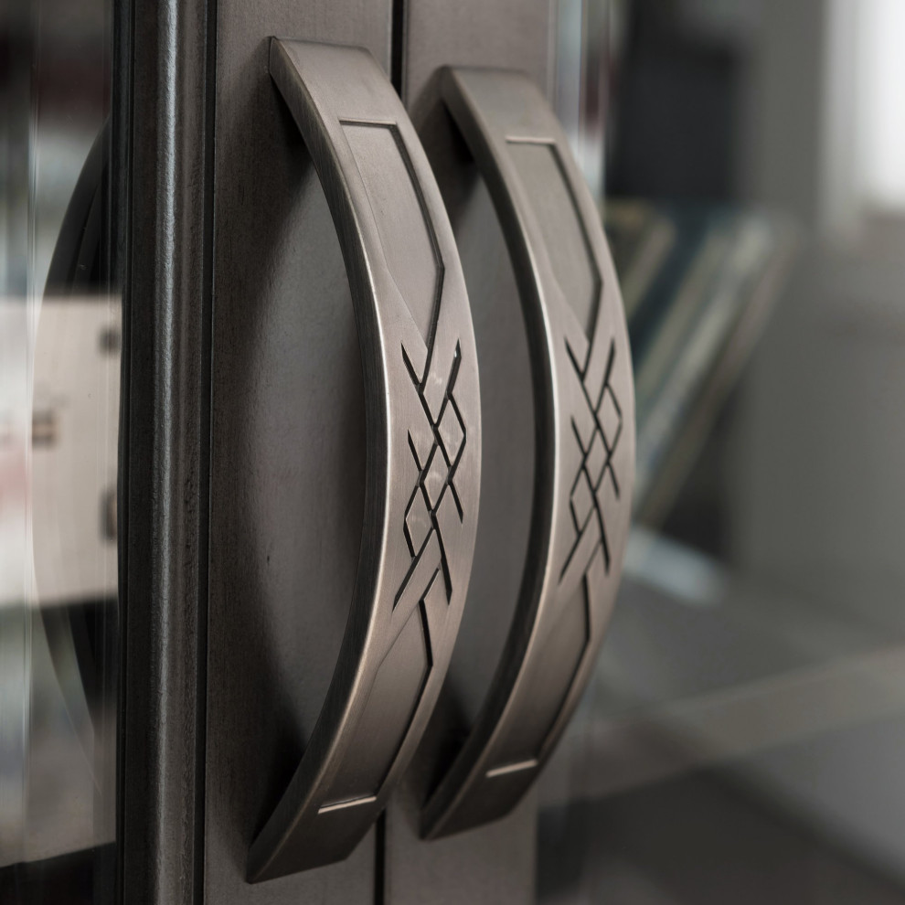 Corner TV Console  Framed Doors  Glass Doors With Pewter Pulls  Riverstone Oak   Transitional   Entertainment Centers And Tv Stands   by Declusia  Houzz