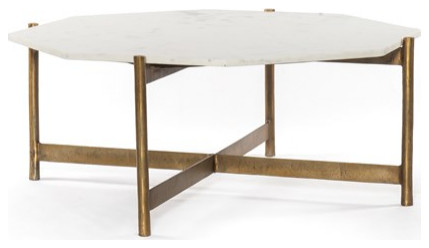 Cairbre Coffee Table Hammered Grey W/Clear Powder Coat  Polished White Marble   Contemporary   Coffee Tables   by Rustic Home Furniture Deco  Houzz