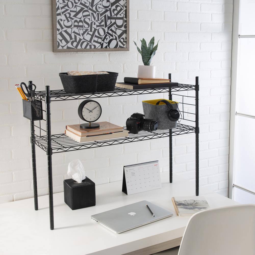 OIA Black 2-Tier Steel Etagere Adjustable Shelves (12.01 in. W x 27.99 in. H x 36.02 in. D) NH-34951-BLK