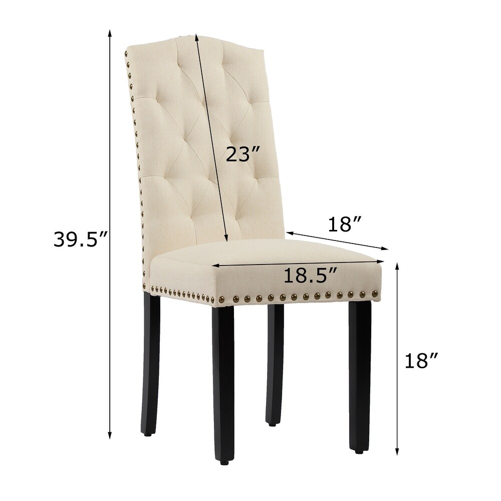 Solid Wood Tufted Dining Chairs  Kitchen Dining Room Chairs with Bronze Nailhead Trim Set of 2