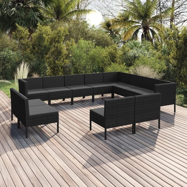 vidaXL 12 Piece Patio Lounge Set with Cushions Poly Rattan Black