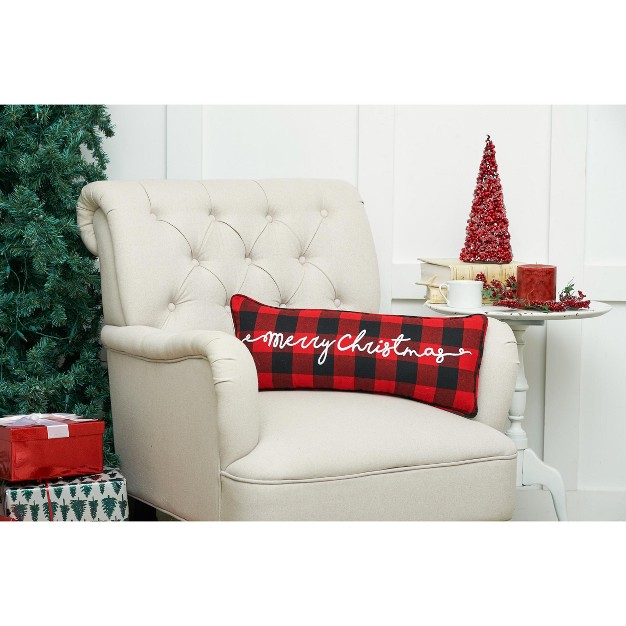 C amp f Home Merry Christmas Plaid Embroidered Throw Pillow