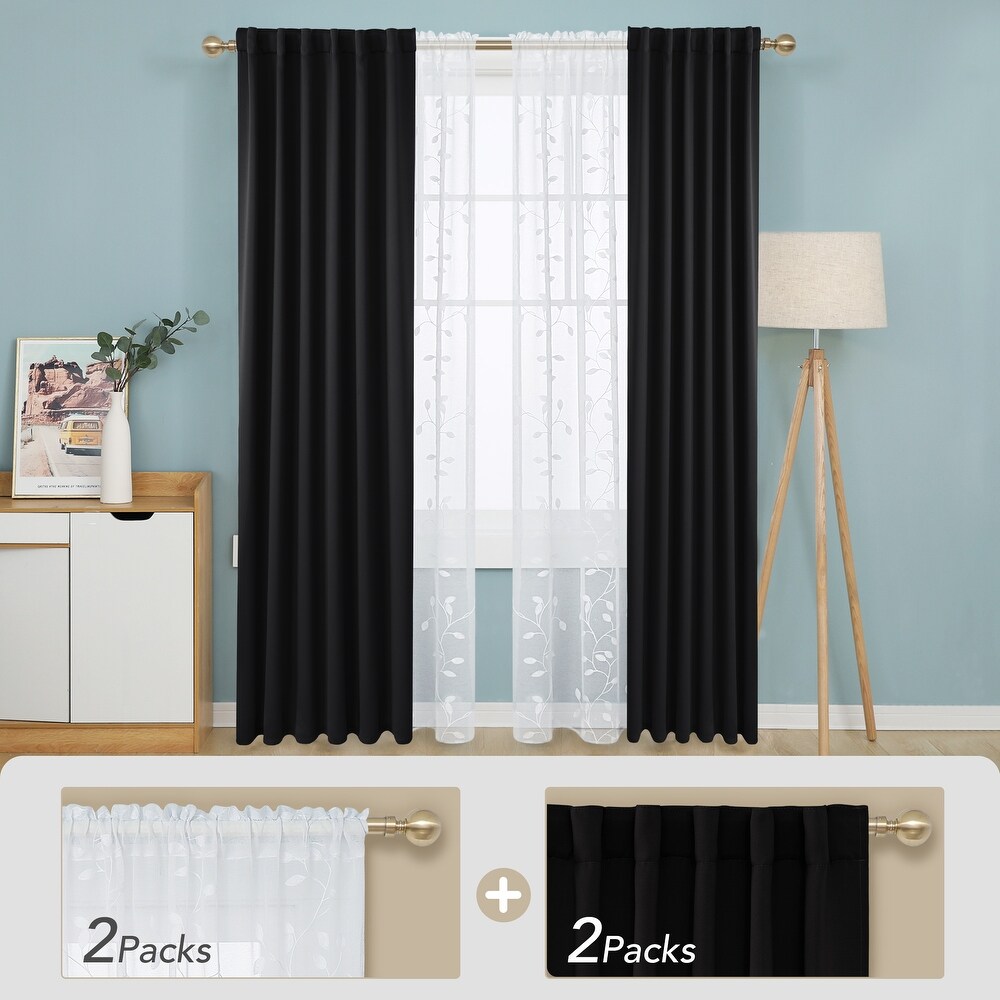 Deconovo Mix   Match Blackout and Sheer Embroidered 4 Piece Curtain Panel Set