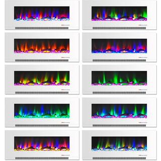 Cambridge 50 in. Wall-Mount Electric Fireplace in White with Multi-Color Flames and Driftwood Log Display CAM50WMEF-2WHT