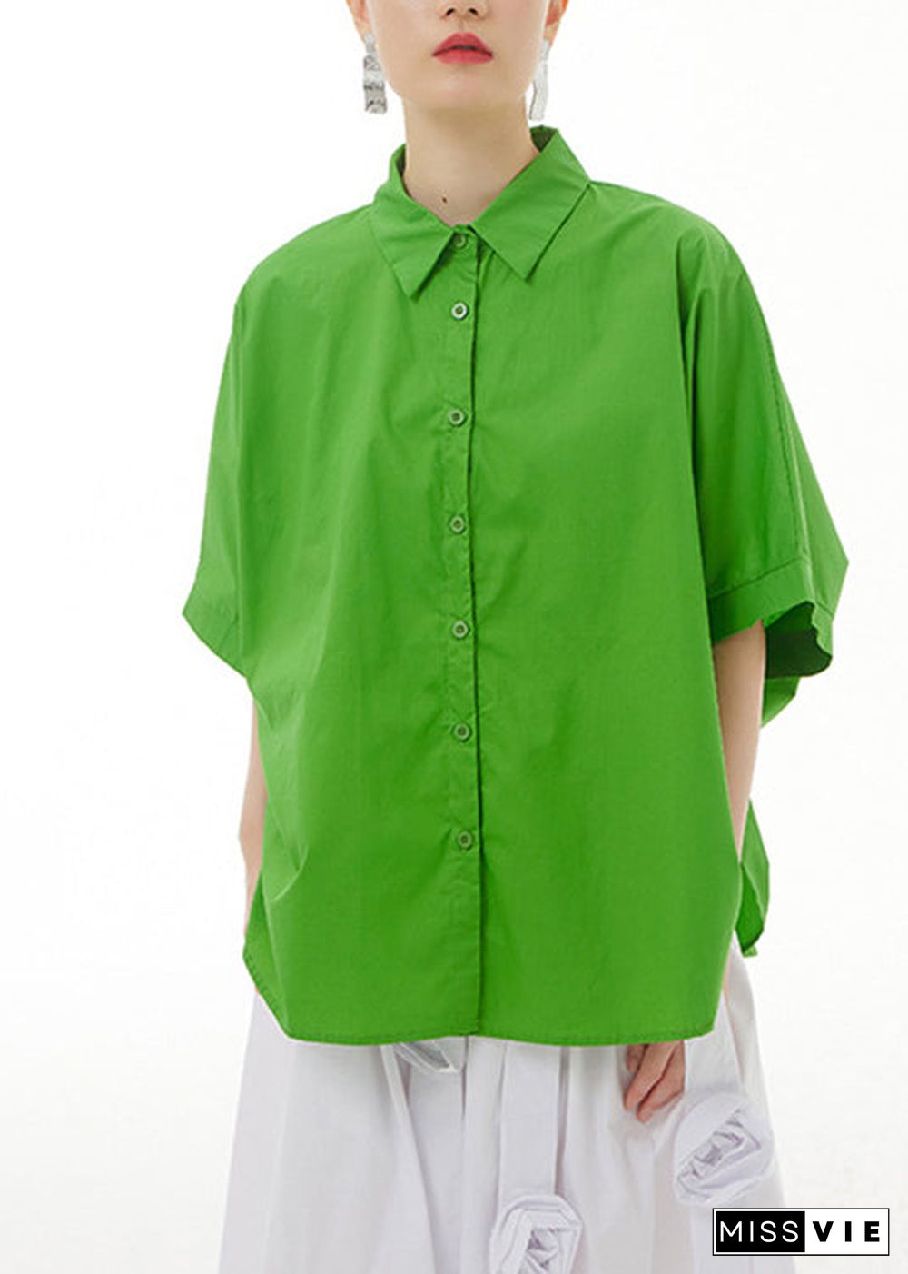 Green Side Open Cotton Shirt Short Sleeve