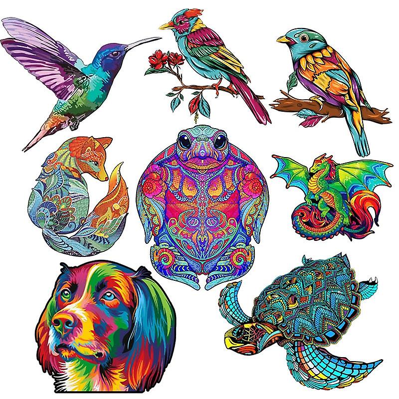 Anygame wooden puzzles multicolor bird jigsaw chameleon family educational gifts