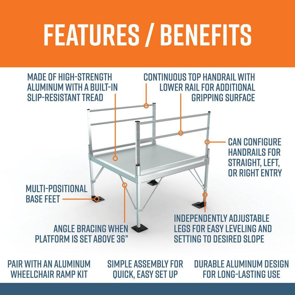 EZ-ACCESS PATHWAY 3G 5 ft. x 5 ft. Solid Aluminum Platform with 2-Line Handrails P3G SPFS55