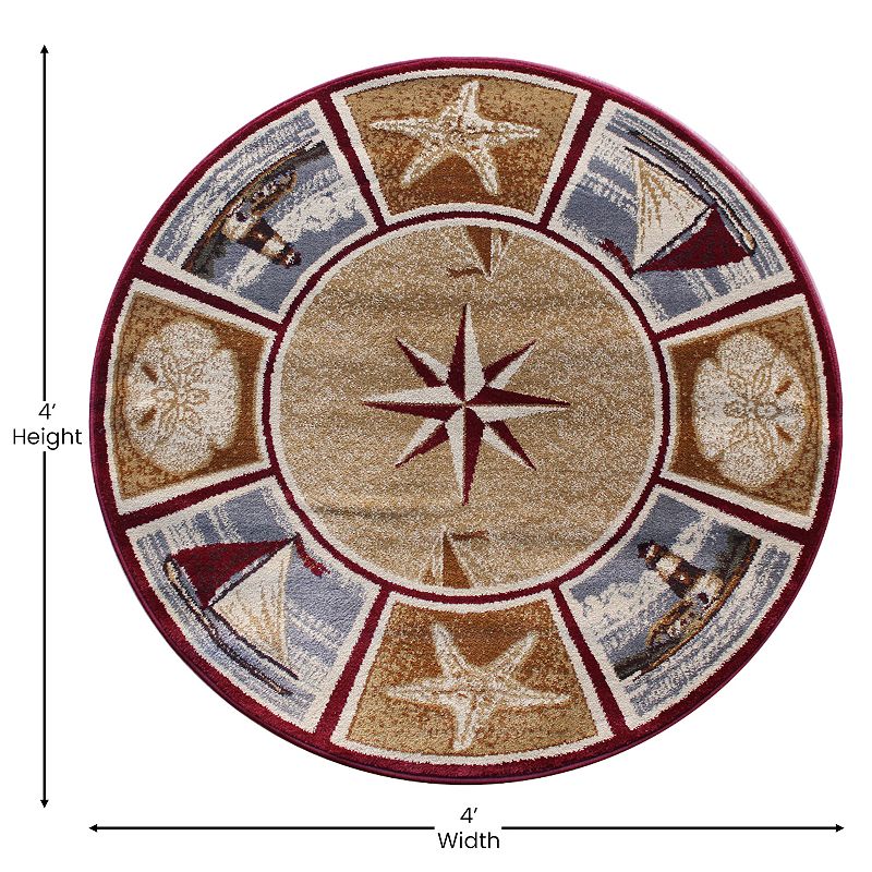 Masada Rugs Masada Rugs 4'x4' Round Area Rug with Nautical Scene