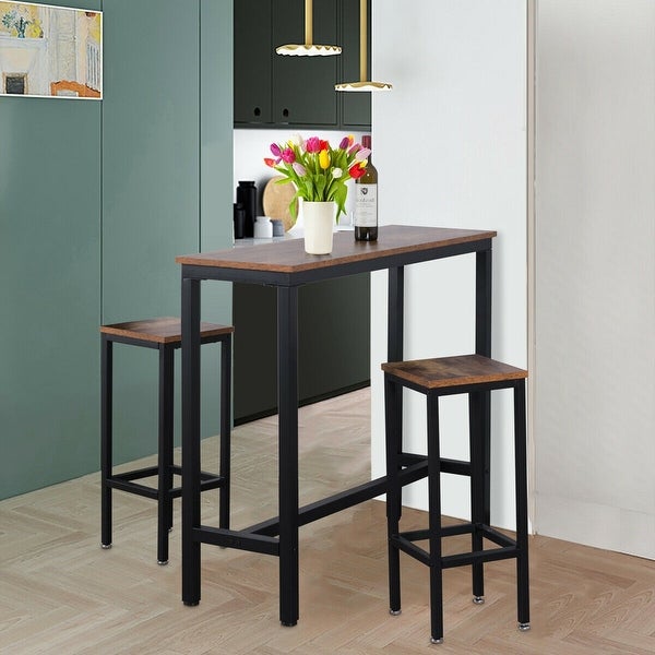 3 Pieces Bar Table Counter Breakfast Bar Dining Table with Stools