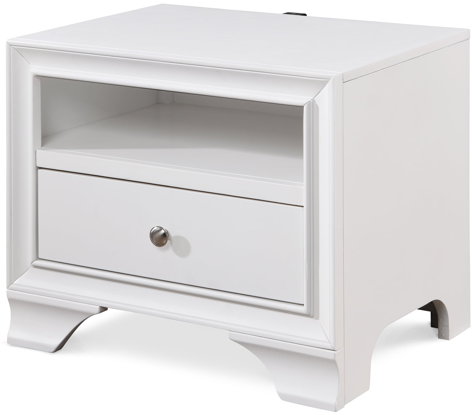 ClickDecor Edmond 1 Drawer Nightstand End Table with USB Charging Station, White