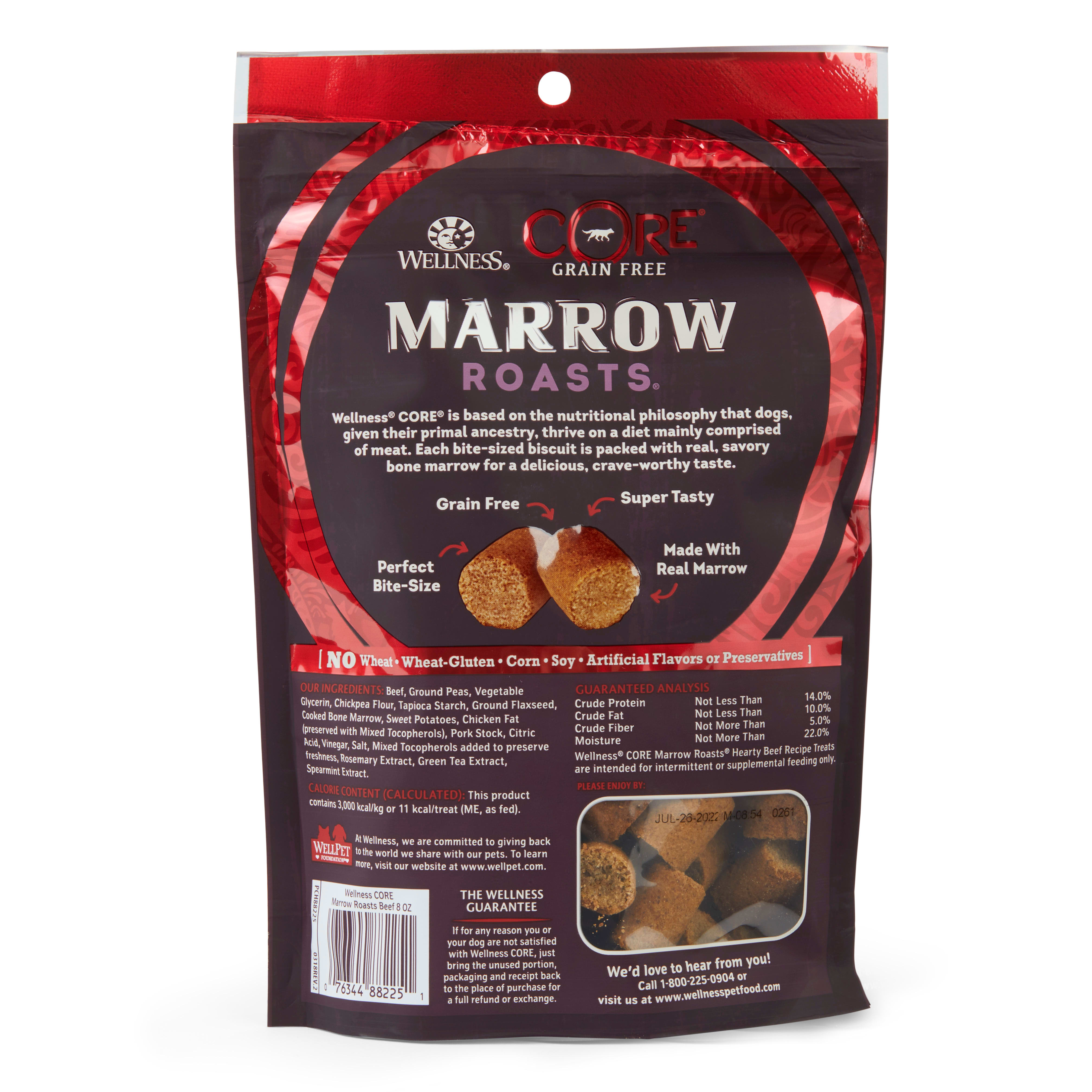 Wellness CORE Natural Grain Free Marrow Roasts Beef Recipe Dog Treats， 8 oz