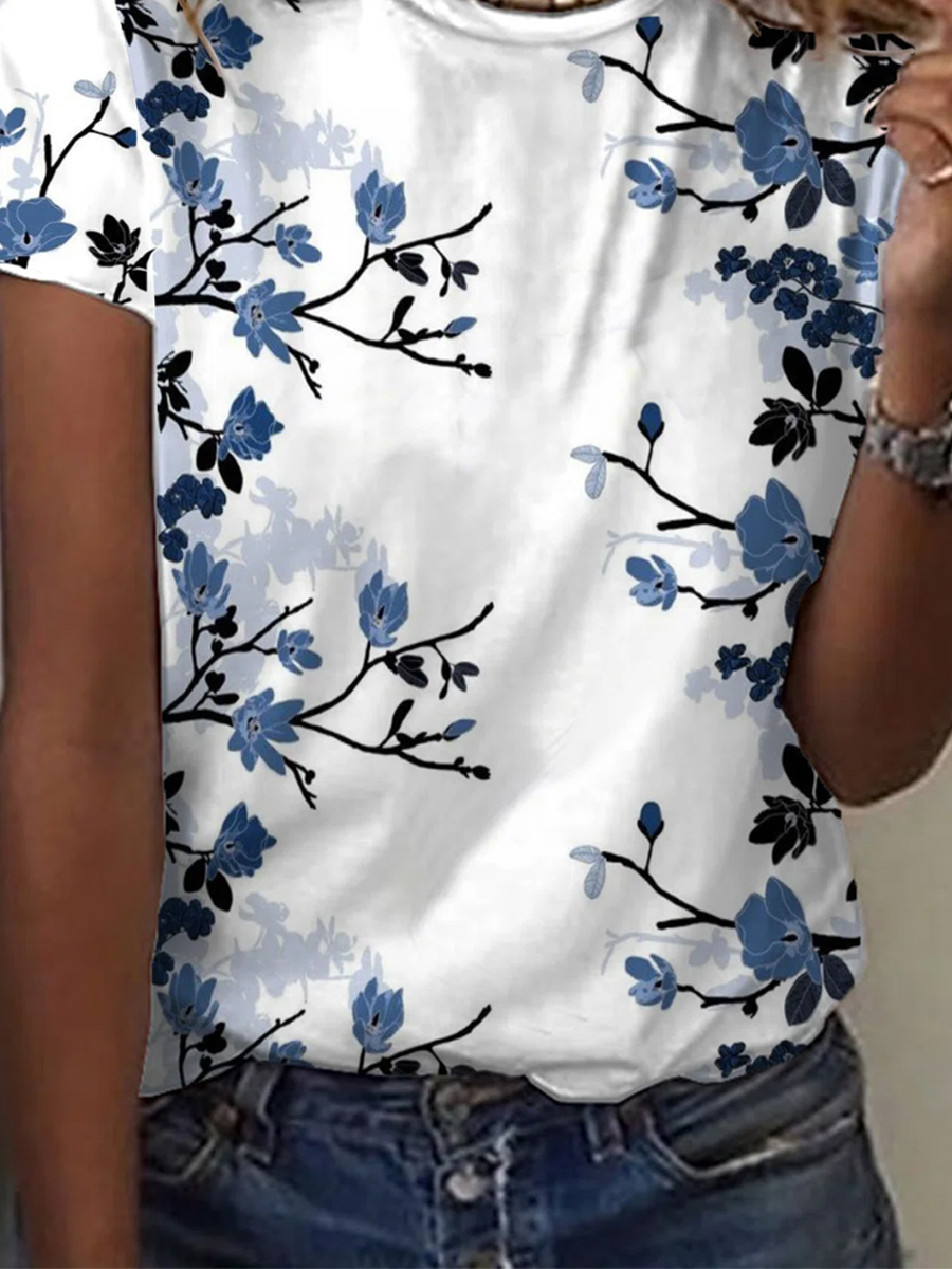 Casual Floral Print Short-Sleeved T-Shirt