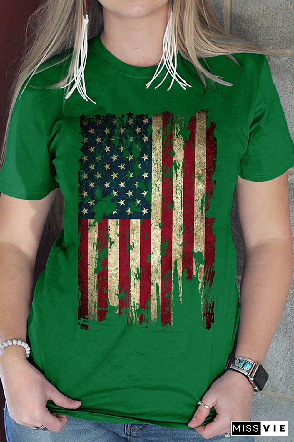 America Flag Print Graphic Tees for Women Wholesale Short Sleeve T shirts Top