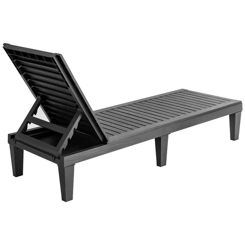 Outdoor Chaise Lounge Chair Patio Recliner, Adjustable with 5 Positions, Wood Texture Design, Waterproof, Easy to Assemble