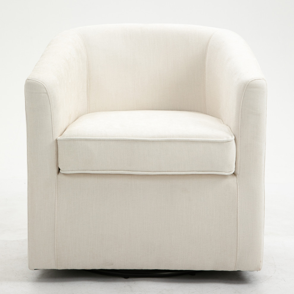 Ingran Barrel Swivel Upholstered Accent Chair  Beige   Transitional   Armchairs And Accent Chairs   by CAROLINA CLASSICS  Houzz