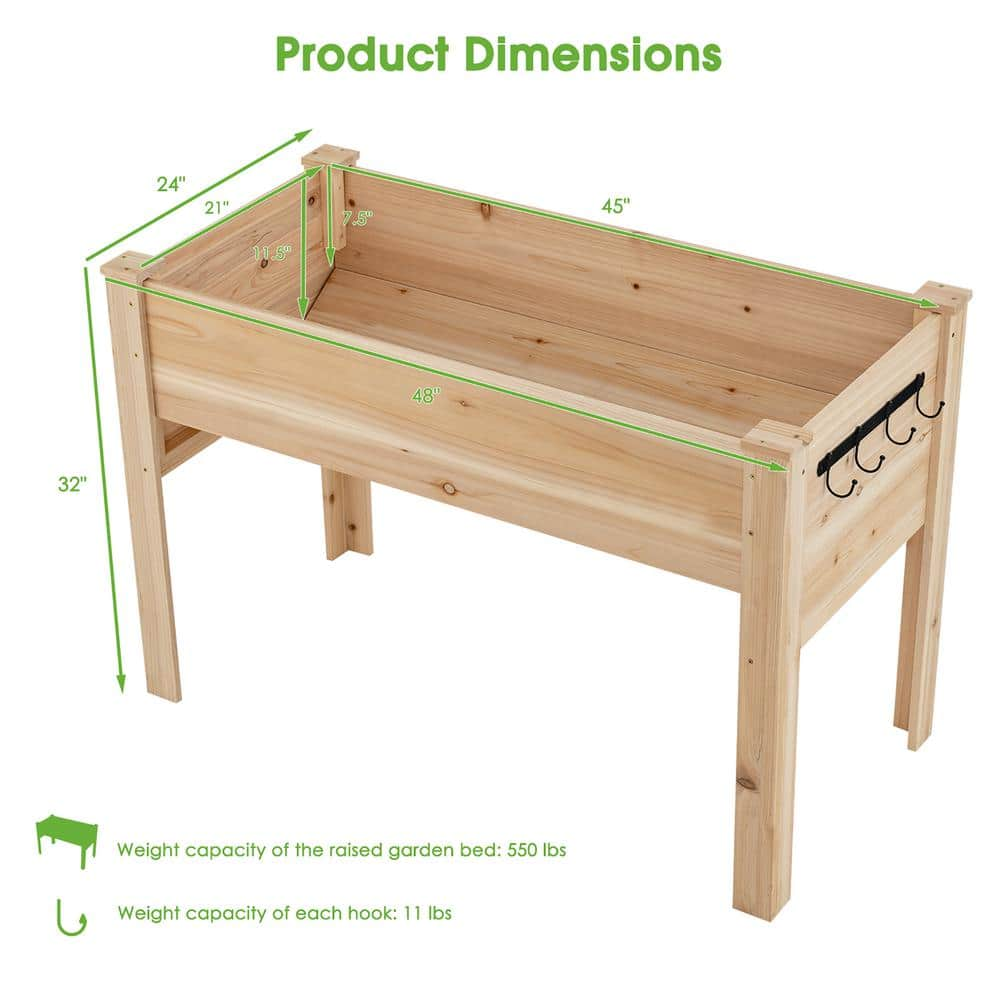 Costway 48 in. Wood Raised Garden Bed with Tool Hook Elevated Planter Stand with Funnel Design TH10008