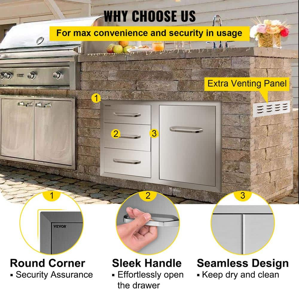 VEVOR Outdoor Kitchen Door Drawer Combo 29.5 in. W x 22.6 in. H x 21.7 in. D Access Drawers with Adjustable Garbage Ring CTG22.5X30X230001V0