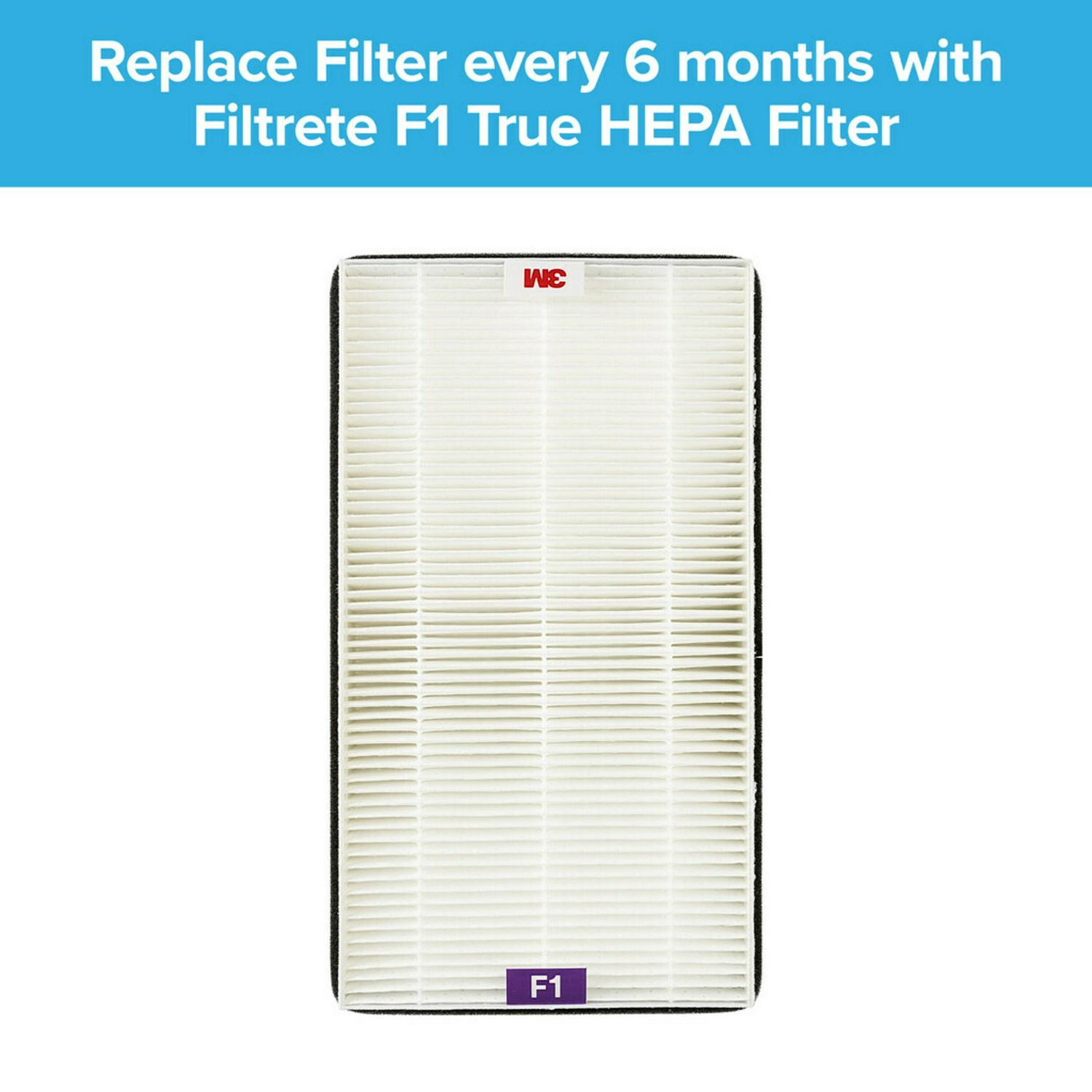 Filtrete by 3M Air Purifier， Large Room Tower， 290 Sq gt Coverage， Black， TRUE HEPA Filter Included