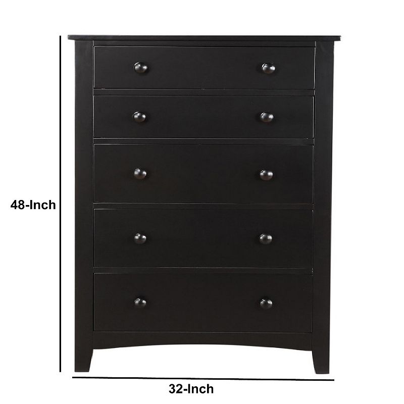 Pine Wood With Varied Size 5 Drawer Chest， Black