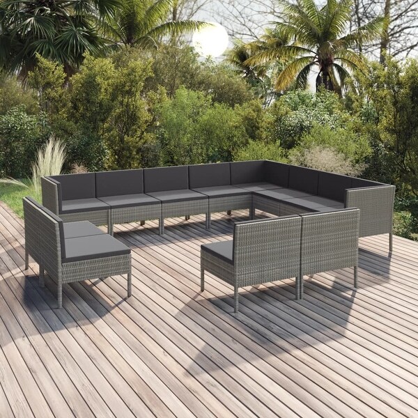 12 Piece Patio Lounge Set with Cushions Poly Rattan Gray - Overstock - 36363660