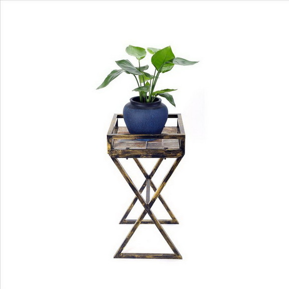 Benjara BM233949 27 Stone Top Plant Stand with X L...