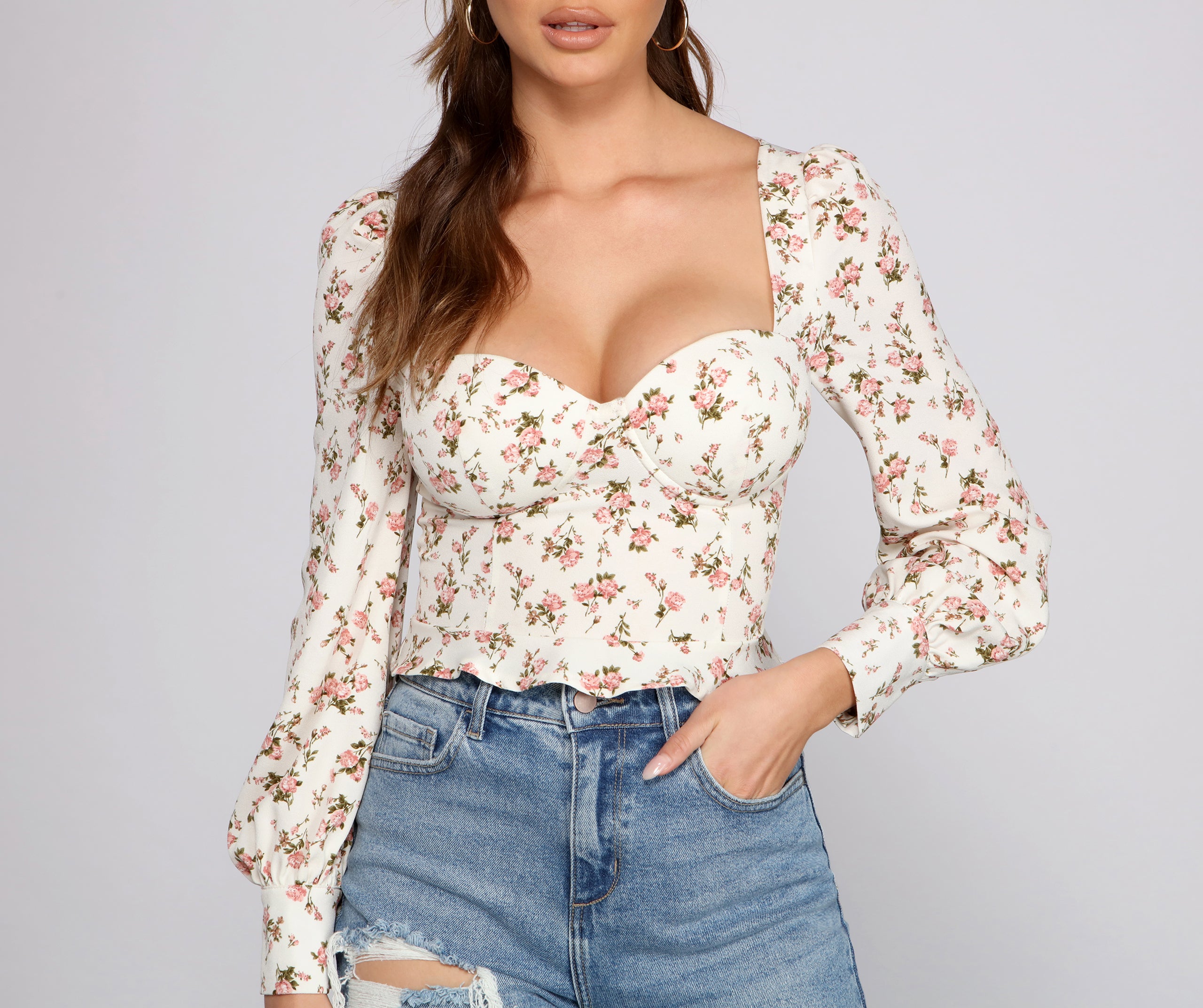 Sweet And Flirty Floral Puff Sleeve Blouse