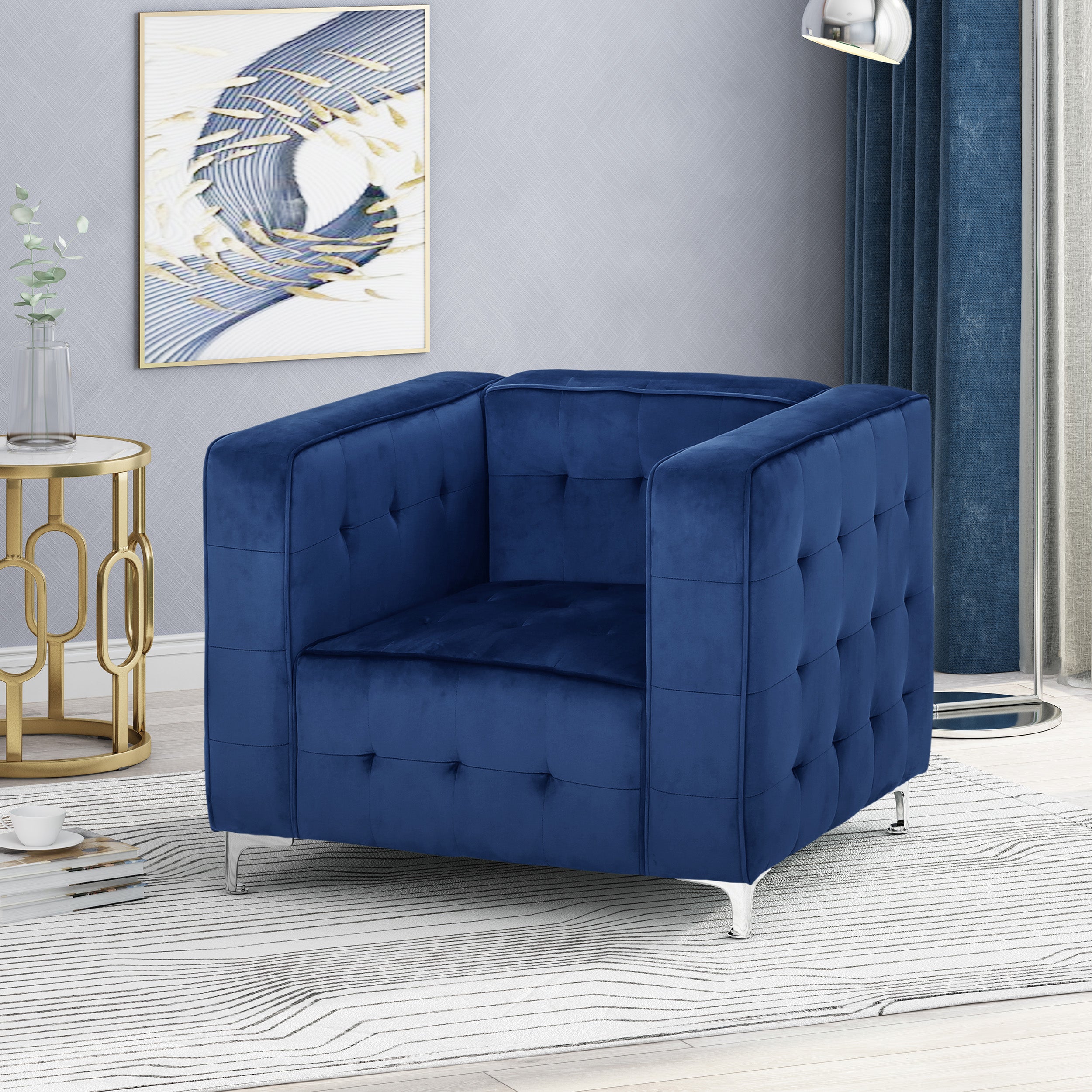 Marwin Modern Glam Cube Velvet Club Chair