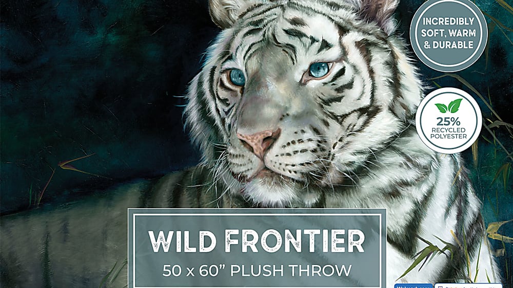 50X60 inch Wilderness Plush White Tiger Heavyweight Throw.