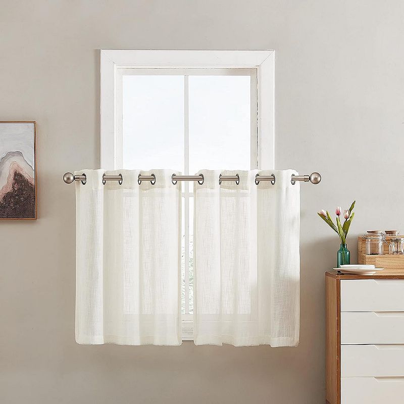 THD Serena Faux Linen Textured Semi Sheer Grommet Cafe Curtain Tiers， Set of 2